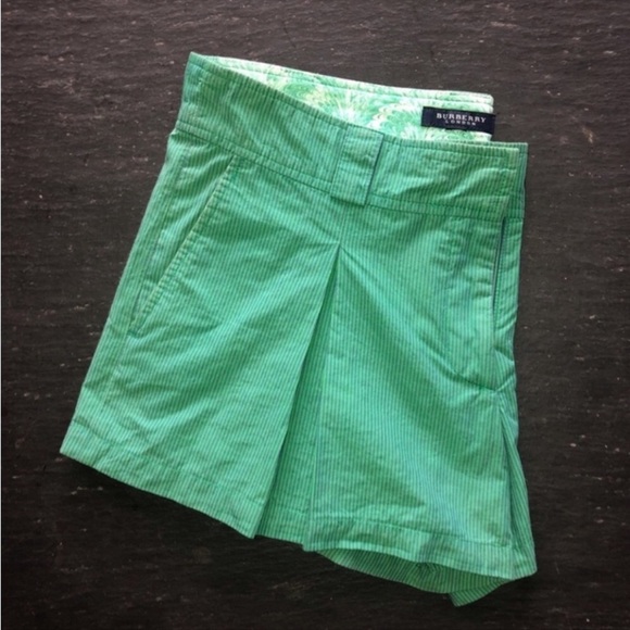 [BURBERRY] Kelly Green Stripe pattern Pleats A line Shorts